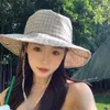 ワイドブリム帽子日本の綿とリネンバケツハット女性夏の格子縞の屋外キャンプハイキングマウンテーリングカジュアルウエスタンカウボーイ