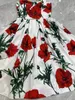 Casual Dresses Cotton Women'S Dress Red Flower Carnation Print Halter Suspender Fashion Runway Vacation Summer 2023