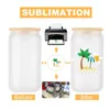 US/CA Stock 16oz Glass Tumblers Sublimation Blanks Clear Frosted Cups Can Shaped With Bamboo Lid Water Bottles 0330