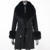 2023 New Fashion Vera Pelliccia Cappotto Giacca invernale da donna Collo in pelliccia di volpe naturale Due strati Polsini Misto cashmere Lana calda