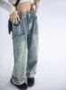Jean femme bleu clair jambe large Baggy Cargo 2000s 90s esthétique Denim pantalon Harajuku taille haute pantalon droit vêtements