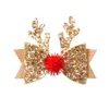 Hair Accessories Christmas Deer Horn Hairpin Glitter Barrettes Sequin Bow Hairpins Clips For Kids Girls Baby Year Gifts