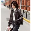 Women's Leather Autumn Faux Jacket Women Turndown Collar Pu Motorcycle Black Punk Coat Female Rivet Zipper Outerwear Q382