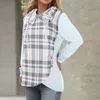 Women's T Shirts Patchwork Plaid Hooded Jacquard Long Length Hoodie Oversized T-shirt Female Clothing Fashion Autumn Tunics Shirt