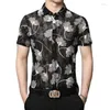 Men's Casual Shirts Men's Mens Sexy Floral Mesh Transparent Shirt Summer Short Sleeve Hollow Out Slim Fit DJ Nightclub Party See