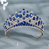 Hårklipp diezi lyx elegant blå strass tiara krona bröllop party smycken brud brud gröna kristalltillbehör