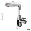 Bathroom Sink Faucets Black Digital Temperature Display Basin Faucet Brass Waterfall Tap And Cold Water Pull Out Mixer