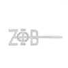 Hair Clips Metal Silver Plated White Crystal Pearl Greek Letters ZOB Label ZETA PHI BETA Hairpin Jewelry For Women