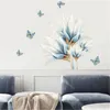 Wall Stickers Watercolor Blue Flowers Butterfly Living Room Bedroom Decals Wardrobe PVC Removable Poster