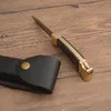 1 pz Classic 112 AUTO Coltello pieghevole tattico 440C Lama in raso Ebano / Testa in ottone Maniglia Coltelli tascabili EDC con fodero in pelle Coltelli regalo