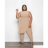 Mulheres Plus Size Tracksuits Mulheres Lábios Carta Padrão Duas Peças Calças Set Mulheres Sexy Cinto Assimetria Long Tops Stretch Trendy Sprin Dhjtz