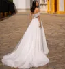 Elegante longo tule um ombro vestidos de casamento com fenda a linha plissado marfim lantejoulas trem varredura vestido de noiva com zíper voltar vestido de novia vestidos femininos