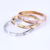 6mm 2023 Ladies Crystal Stone Cuff Stainless Steel Engraved Screw Bracelet Bangle