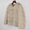 Womens Fur Faux Artificial Coat Luxury Winter Jacket Elegant Thick Warm Street Clothing Fake Fox Rabbit Fashion 231122
