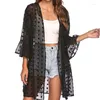 Damskie stroje kąpielowe 2023 Summer Fashion Beach Suncreen Pluszowa piłka Jacquard Transparent Cardigan Flare Sleeve Elegancka seksowna okładka