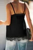 Camisoles Tanks Black/Blue Satin Lace Cami Tank Vest Women Spaghetti Strap Top Tank Ladies Summer Tops Apricot Lace Camisole Basic Tops S-2XL 231023