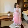 Vestidos de niña Otoño Primavera Vestido ahumado para niñas 3-9Y Arco con volantes Manga larga Ropa de Navidad Moda para niños Fiesta rosa Disfraz de princesa