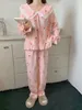 Zweiteilige Hosen für Damen im Preppy-Stil Kawaii-Stücke Pyjama-Anzug Frauen Frühling Herbst Winter Damen Lässiges süßes Nachthemd Home-Set Großhandel