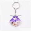 Keychains Lanyards Wholesale Shell Shaped Luminous Stone Starfish Pendant Jewelry Amber Car Keychain Key Ring Ornaments Ys2K003 Drop Dhyis