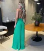 Vintage Long Halter Chiffon Prom klänningar A-Line Ruched Grön golvlängd dragkedja Back Formell fest Kvällsklänning Robes De Soiree för kvinnor