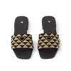 woman sandal Saffiano designer slipper sleek man leather luxury Embroidered fabric slides Fashion Genuine Leather Metal Chain Enameled metal triangle beach shoe