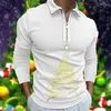 Herrpolos långärmad Autumn Mens Polo Shirts Vintage Christmas 3D Printing Tops For Men Casual Loose Turn-Down Collar dragkedja