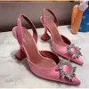 Sandals Amina Muaddi Womens leather sole designer high heels 10cm black pink diamond chain decoration banquet shoes silk wedding sexy formal slippers T2306073