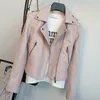 Frauen Leder Frühling Herbst Mode Rosa Moto Jacke Damen Kurze Faux Koreanische drehen-unten Kragen Frauen Tops Hohe qualität