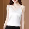 Camisoles Tanques AOSSVIAO Spaghetti Strap V Neck Tank Tops Mulheres Sem Mangas Cetim Sedoso Camisole S-2XL Verão Top 231023