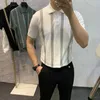 Polos Męski Lato High-end Silk Sible z krótkim rękawem dzianinowy koszulka polo Cienka T-shirt Lapel T-Shirt