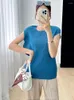 Dames T-shirts Miyake Geplooid T-shirt 2023 Zomer Mode Eenvoudig Effen Kleur Veelzijdig Onregelmatig Kleine Tas Mouw Casual Top Vest