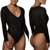 Modeladores femininos com decote em v manga longa shapewear confortável respirável sexy bodysuit temperamento cor sólida macacão roupas de rua alta