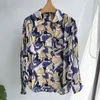 Kvinnors blusar Franska eleganta kvinnor Silk Floral Blus Notched Collar Ladies Single-Breasted Long Sleeve Soft Shirt and Tops 2023