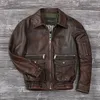 Men's Leather Faux Leather Men Stone Distressed Genuine Leather Jacket Top Layer Cowhide Air Force Flight Jackets Vintage Fashion Redbrown Corium Coat 231021