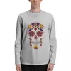 Men's Polos Day Of The Dead Sugar Skull Dark Long Sleeve T-Shirts Custom T Shirt Aesthetic Clothes Mens Graphic Big And Tall