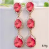 Dangle Earrings Exquisite Luxury Water Droplet Inlaid Blue Red Pink Zircon Drop Women Fashion Gold Color Long Tassels