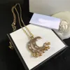 Luxe designer ketting, messing materiaal vintage gegraveerd kristal dubbele alfabet bel hanger ketting, mode damessieraden, bruiloft, feest, geschenken van hoge kwaliteit