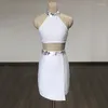 Arbetsklänningar juni läppar 2023 hängande nacktank topp kjol set vit bandage klänning kvinnors sexiga klubbfest tvådelar grossist