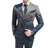 Ternos masculinos 7xl (blazer colete calças) marca de alta qualidade listrado negócios masculino duplo breasted terno noivo banquete desempenho vestido palco