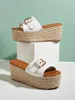 Slippers Platform Rattan Grass Woven Wedges Women's Summer Slip On Slides Muller Shoes Pumps Belt Buckle Solid Color PU Leather