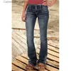 Frauen Jeans mittlere Taille ausgestattet Jeans Frauen Knopf lässig gerade Beinhose Neu 2023 Sommertasche Loch Frauen loser Büro Dame Slim Hosen T231023