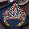 Hårklipp kvinnor barock krona vintage röd kristall brud tiaras bröllopstillbehör strass