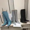 Rhinestone Boots Tasarımcılar Ayakkabı Zip Moda Özel F Yolu Topuklular 35-41 Cowkin Square Toes 9cm Yüksek Topuklu Kadın Tasarımcı Kutu ile