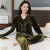 Women's Sleepwear Velvet Pajamas Autumn Winter Lady 2Pcs Loungewear Elegant Lace Collar Home Clothes Soft Velour Nightwear Trousers Suit