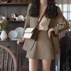 Dameskostuums Blazers Grote maten S-3XL Dames Blazerjasje Rok Set Los Lente Herfst Mode Casual Elegant Kantoor Werkpak Zwart Kaki Beige Roze231023