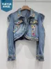 Womens Jackets High Street Women Puff Sleeve Short Shiny Diamonds Nitets Denim Jacket Slim Fit Female Scen Show Coat Crystal Tops 231021