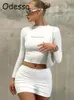 Work Dresses Odessa Letter Print Skirts Two Piece Sets Women Fashion Turtleneck Short Sleeves Crop Top And Suits Sexy Outfit Sports