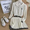 Work Dresses Korea 2023 Autumn Polo Collar Letter Embroidered Casual Long Sleeve T-shirt Women Pleated Knit A-line Skirt Two-piece Suit