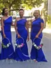 Abiti da damigella d'onore taglie forti sudafricani per matrimonio Royal Blue Elegante raso da donna Abiti da festa formali Una spalla Sweep Train Sirena Abito da sposa CL2805