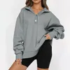 Hoodies femininos feminino topos outono cor sólida moletom feminino casual manga longa gota ombro quarto botão acima pulôver oversized solto